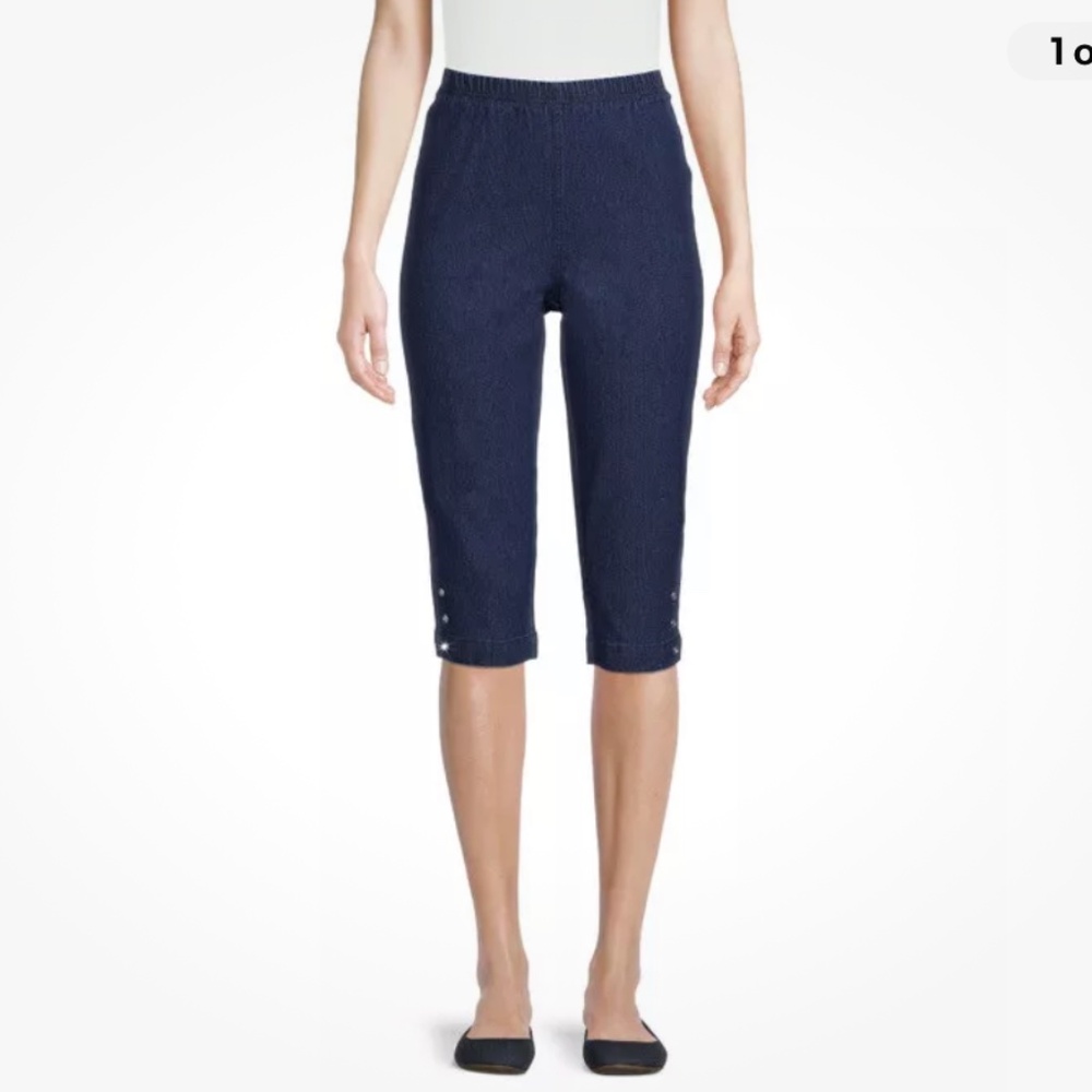 RealSize Women’s Bling Stretch Dark Indigo Capris Size XL (16-18) NWT